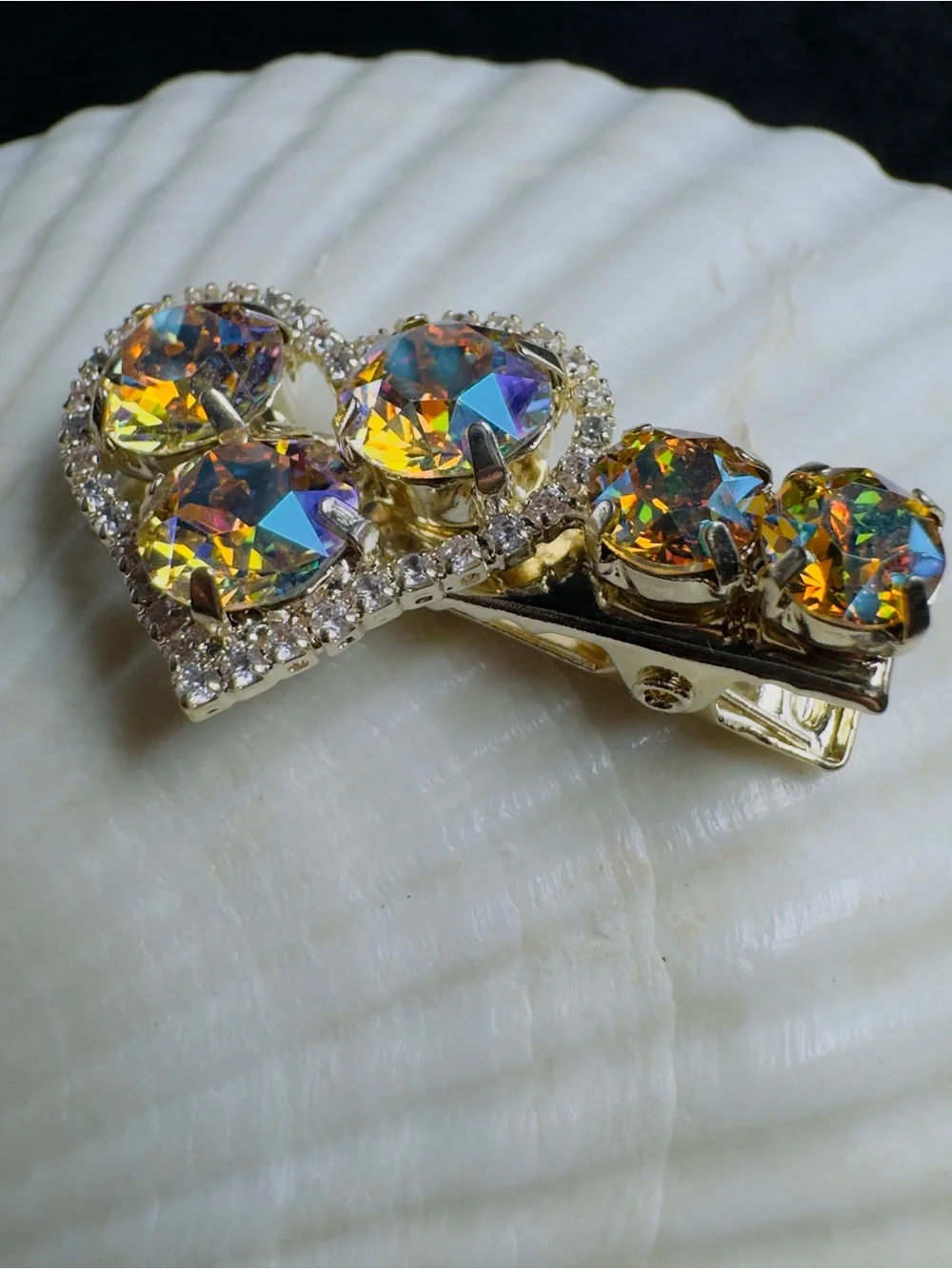 Crystal Heart Hair Clip with Iridescent Stones Swarovski element crystal